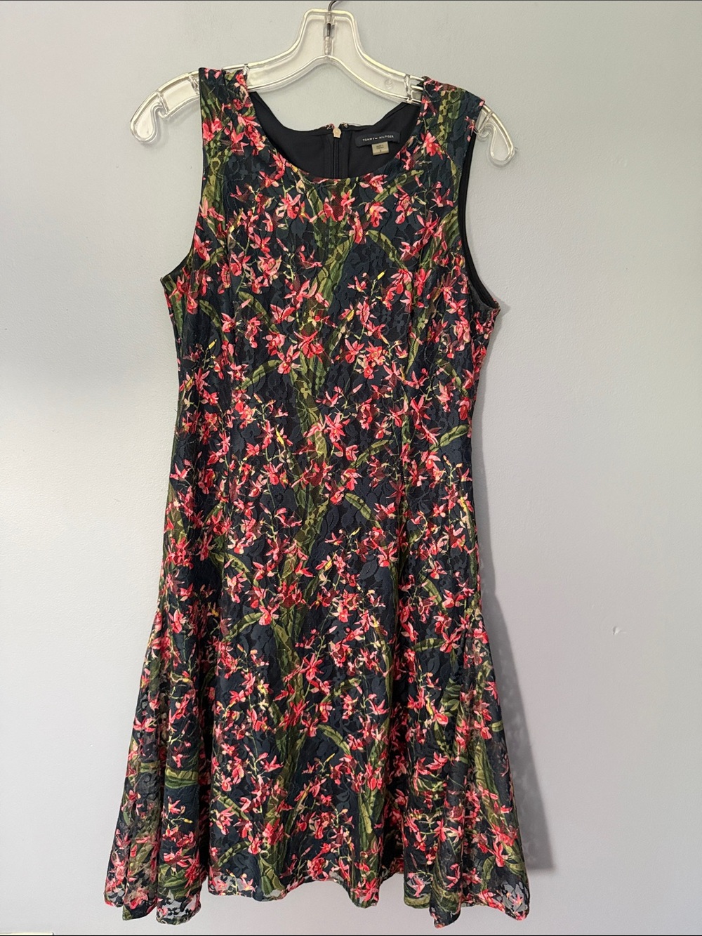 Tommy Hilfiger Black Floral Lace Fit & Flare Dress Women’s Size 8 Sleeveless - Picture 4 of 13